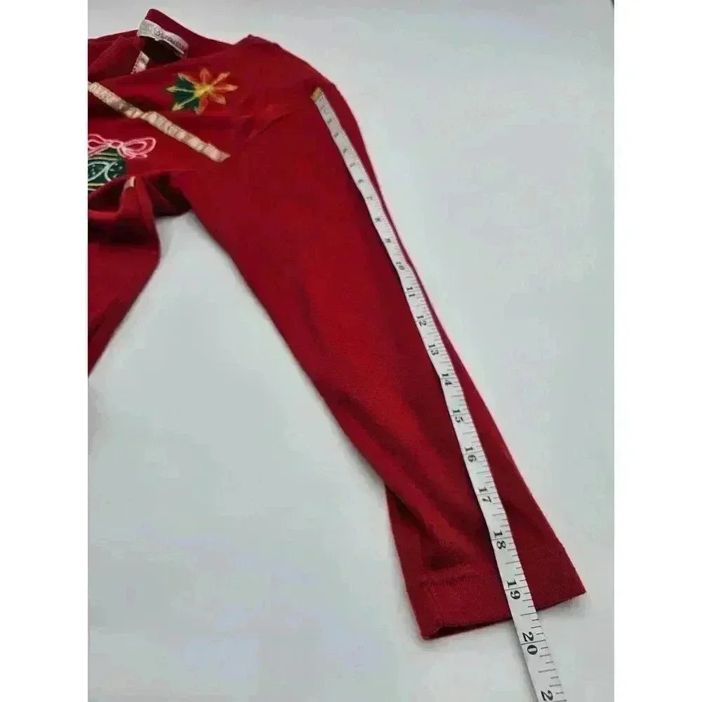 Chrysantheme Women's S Red Christmas Ornament Holiday Long Sleeve Shirt - Picture 7 of 8